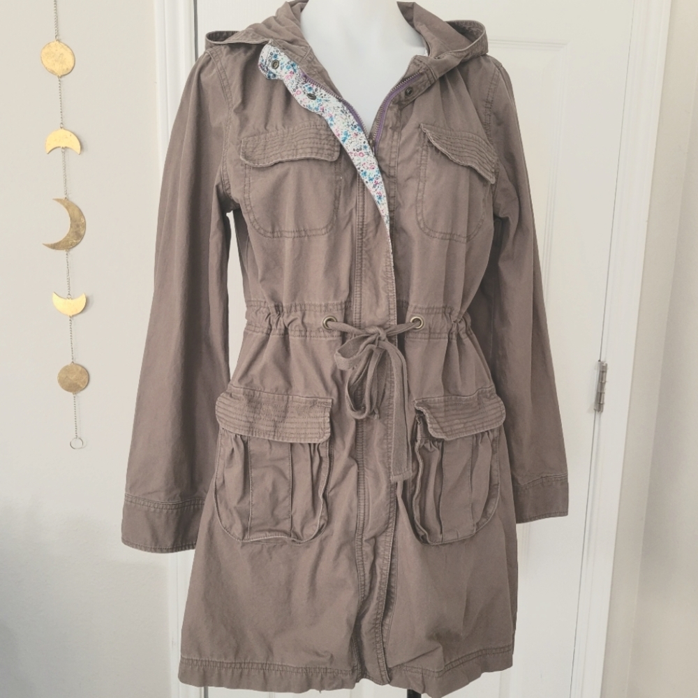 Old Navy Hooded Field Barn Jacket M Acorn EUC Long 100% Cotton - Picture 2 of 16